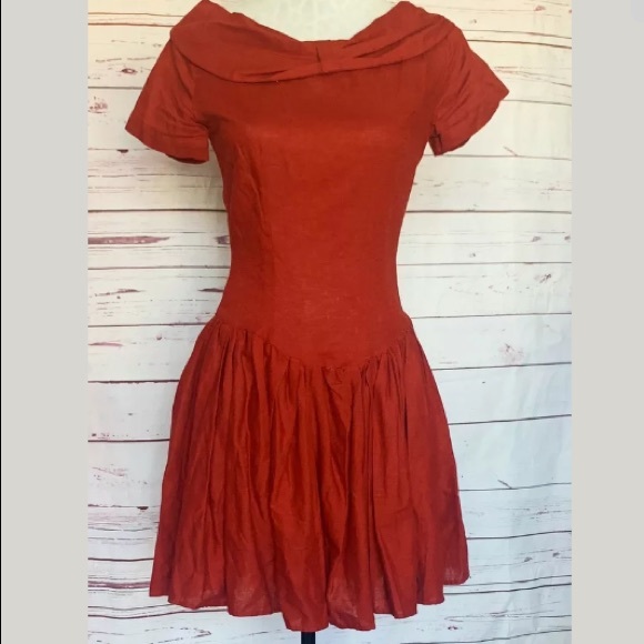 Benetton Linen Drop Waist Fit & Flare Dress Italy - Picture 6 of 7
